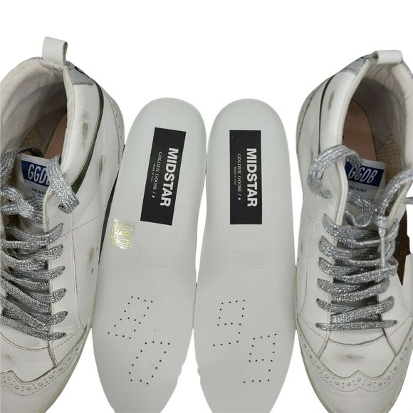 Golden Goose Size 40 Midstars BNIB White, Green Bronze Accents Retail 605 - Picture 6 of 12